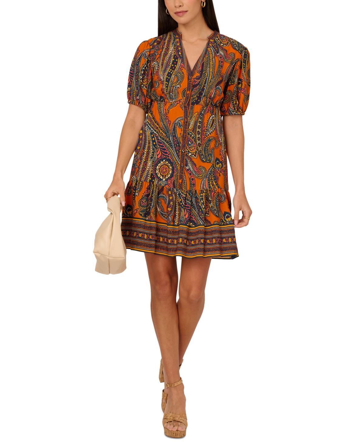 Adrianna by Adrianna Papell Womens Printed Puff-Sleeve A-Line Dress Product Image