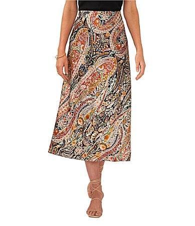 1. STATE Tapestry Paisley Print Coordinating Pull-On Satin Midi Skirt Product Image