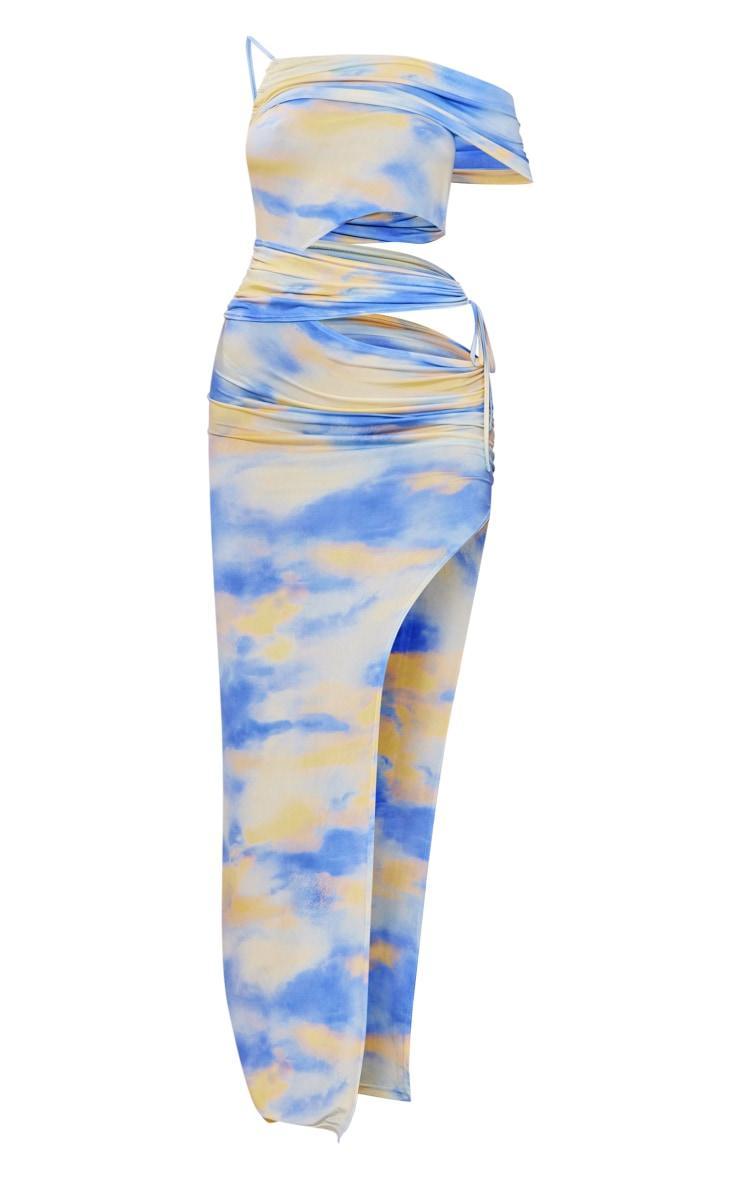 Blue Blurred Print Slinky Multi Cut Out Midaxi Dress Product Image