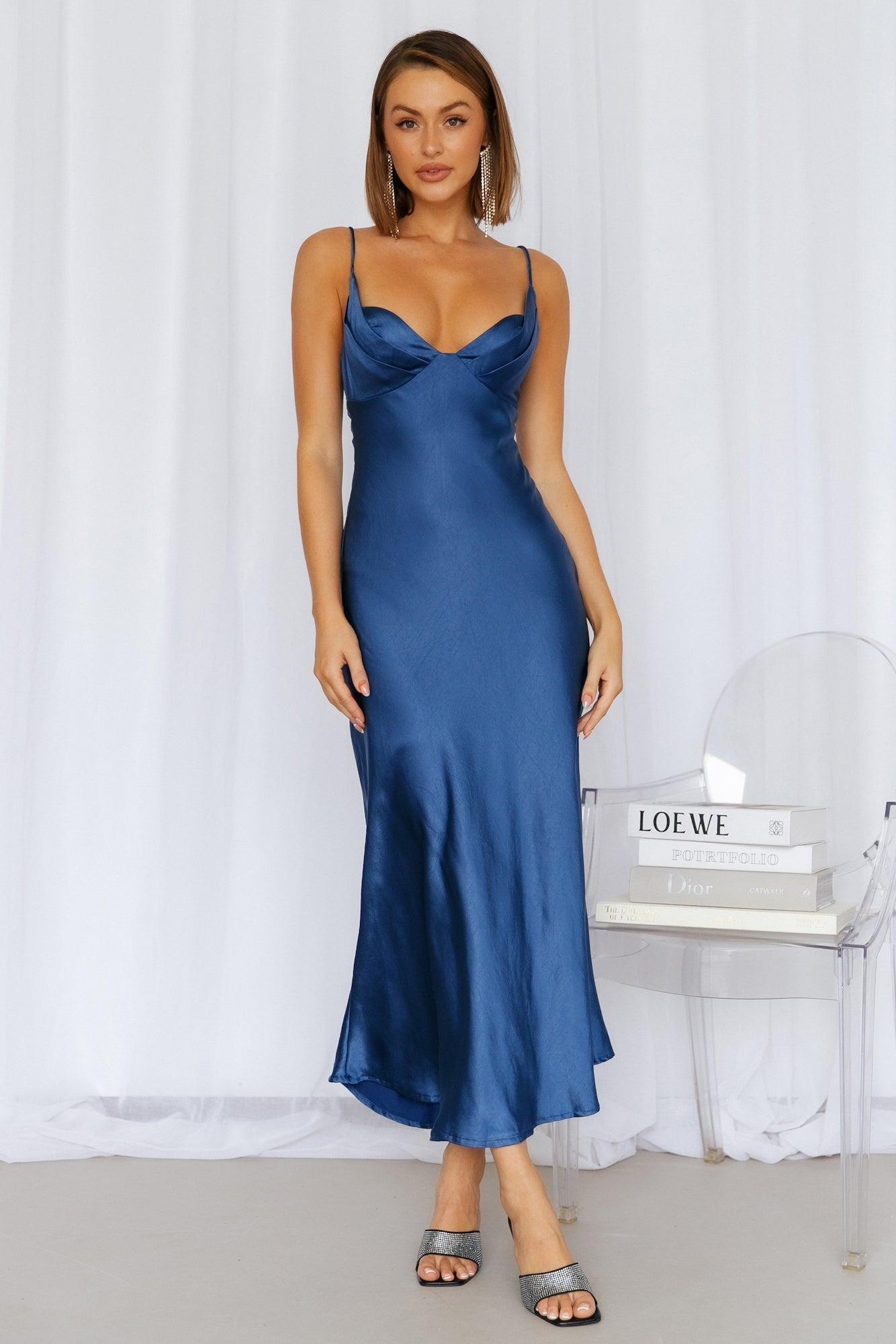 No Cloudy Skies Satin Maxi Dress Navy product image