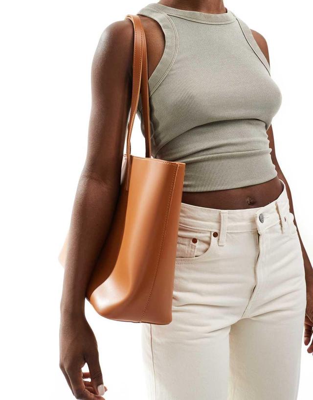 PASQ large tote bag with inside pouch in tan  Product Image