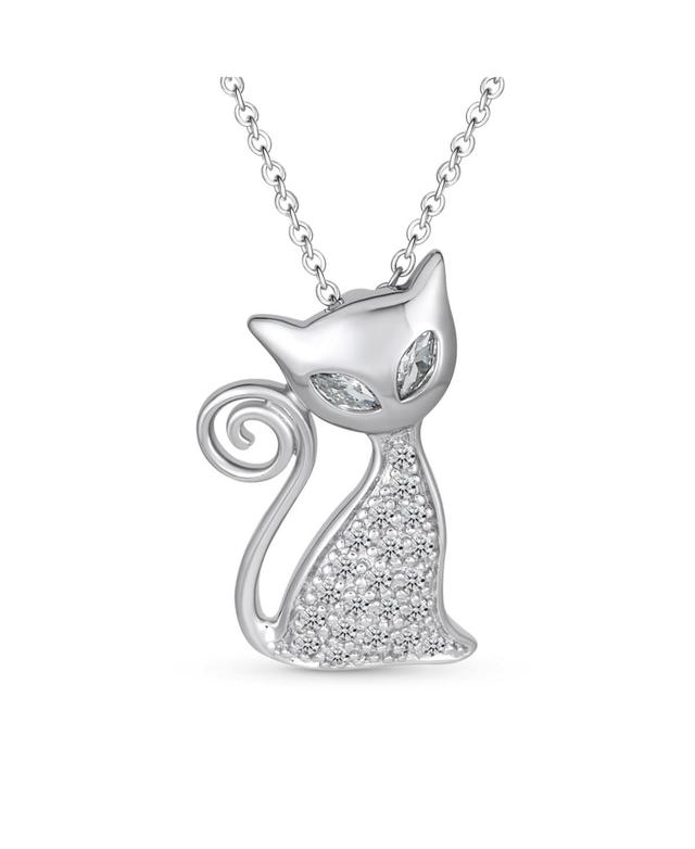 Bling Jewelry Charming Bff Sitting Curly Tail Kitty Cat Pendant Necklace: Cubic Zirconia Pave Cz Pet Kitten Jewelry for Women in .925 Sterling Silver Product Image