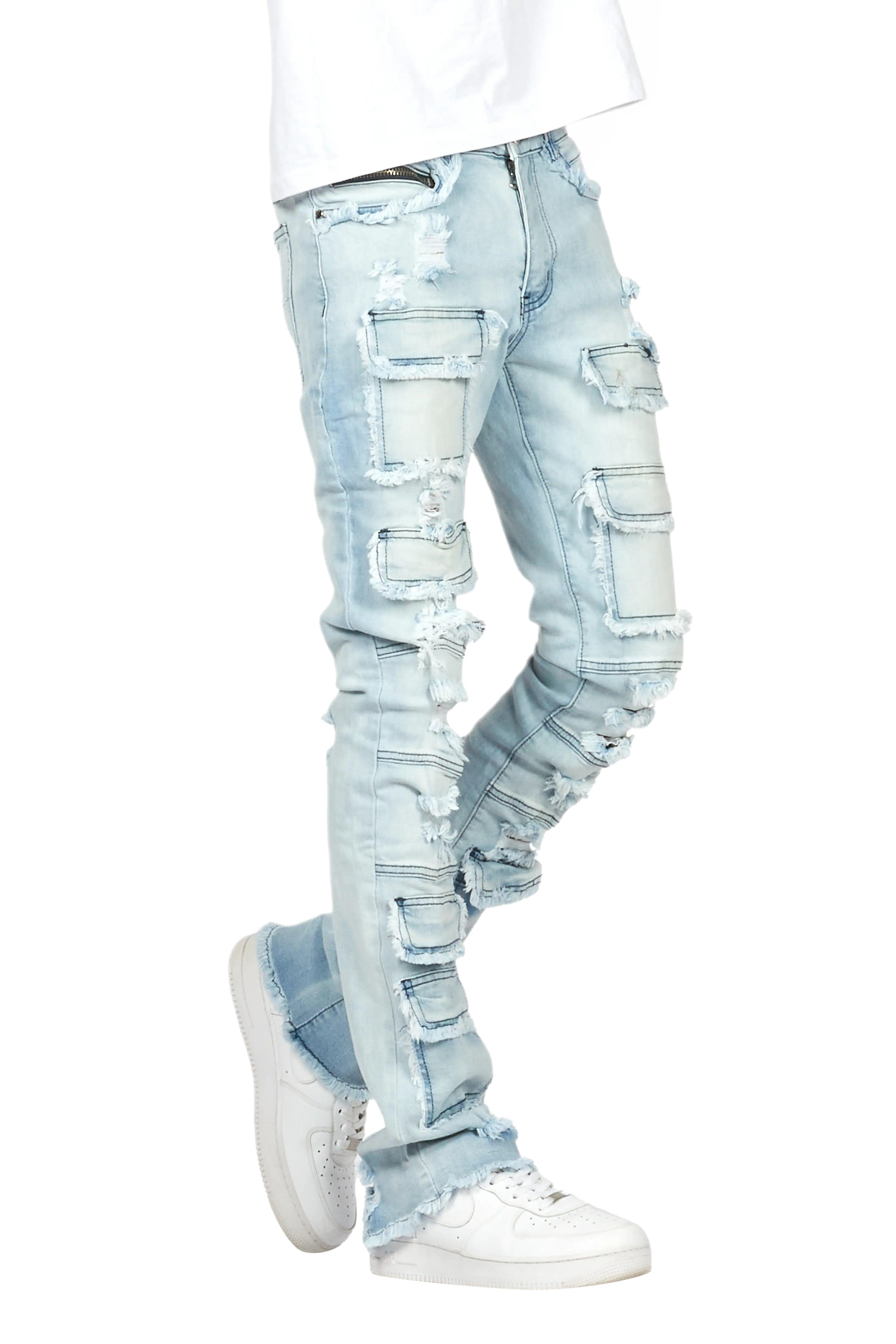 Erico Blue Stacked Flare Cargo Jean Male Product Image