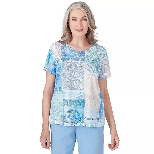 Womens Alfred Dunner Tropical Geometric Patchwork Print T-Shirt Product Image