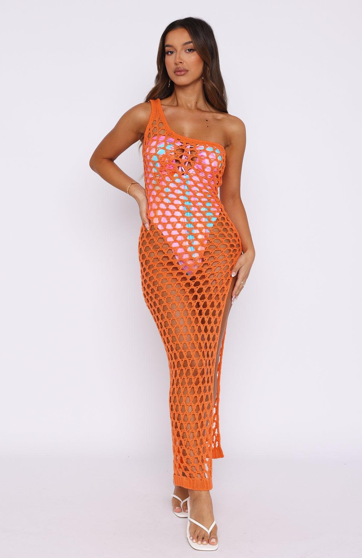 In My Feelings Crochet Maxi Dress Orange Product Image