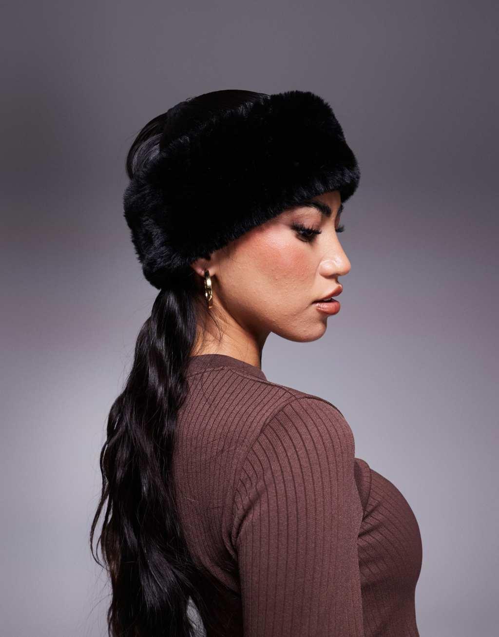 ASOS 4505 Ski faux fur headband in black Product Image