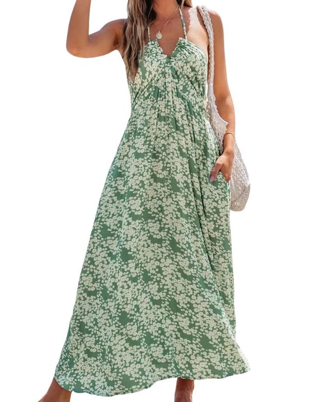 Cupshe Womens Ditsy Floral Halterneck Maxi Beach Dress - Light Product Image