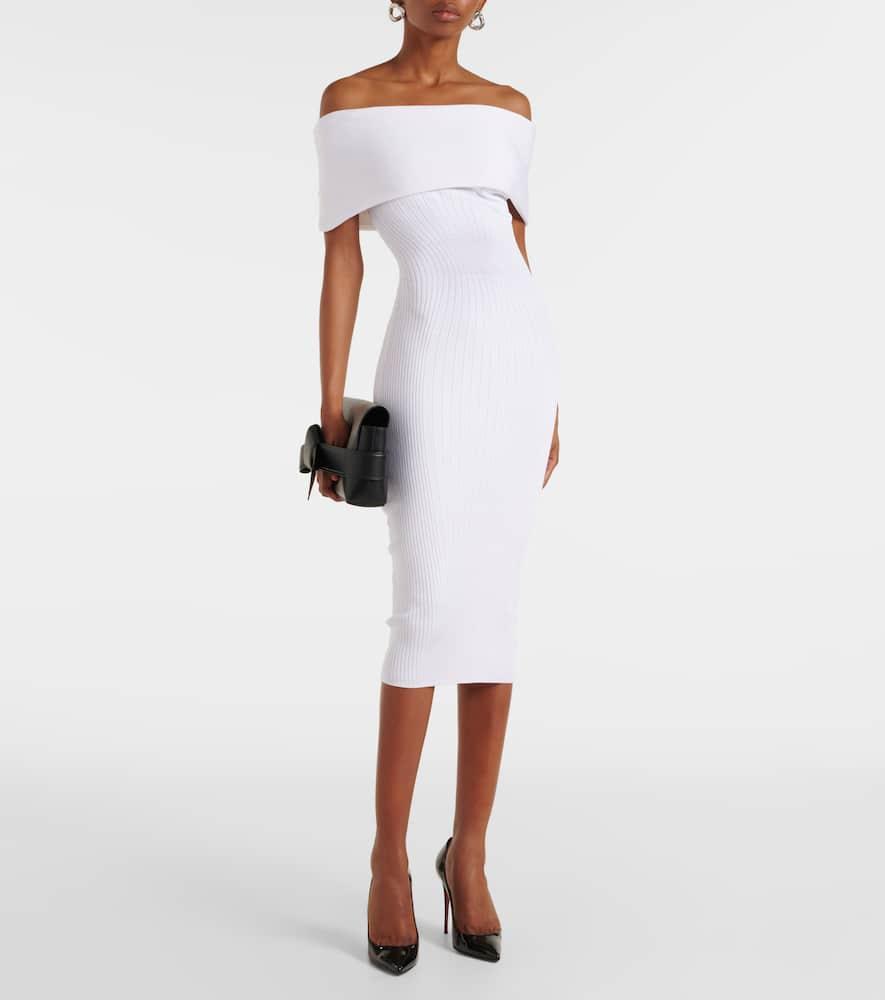 MUGLER Ribbed-knit Off-shoulder Midi Dress In White product image