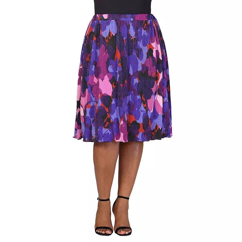 Plus Size 24Seven Comfort Apparel Multicolor Accordion Pleated Elastic Waistband Party Midi Skirt, Womens product image