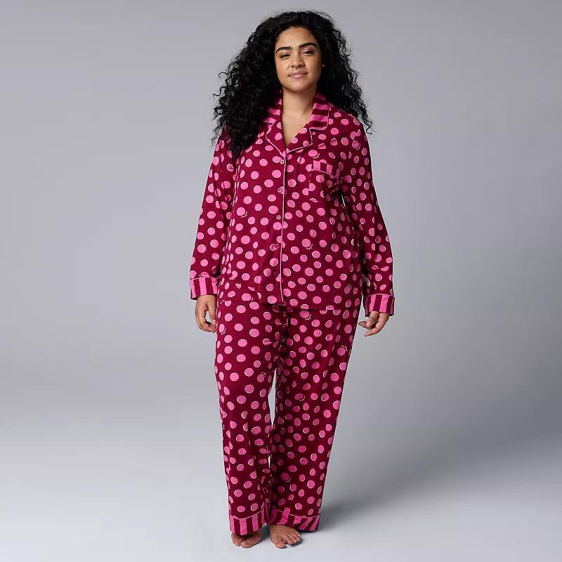 Plus Size Simply Vera Vera Wang Long Sleeve Pajama Top & Pajama Bottoms Sleep Set, Womens Product Image