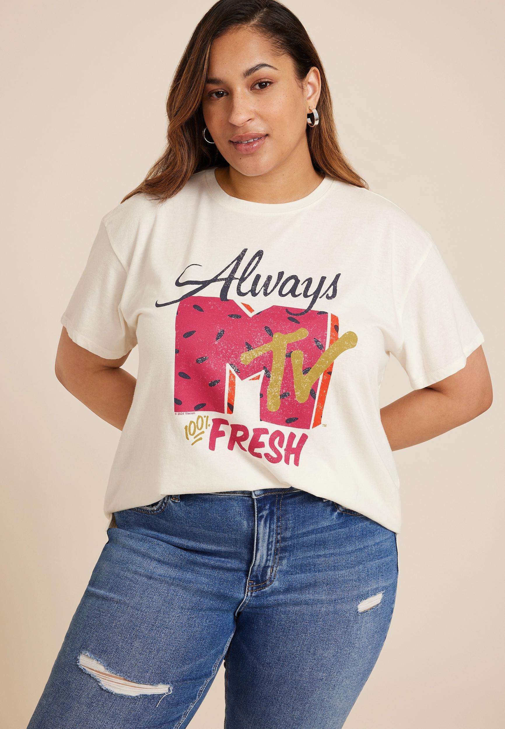 Maurices 2X Plus Size Womens Always Fresh Mtv Oversized Fit Graphic Tee White Product Image