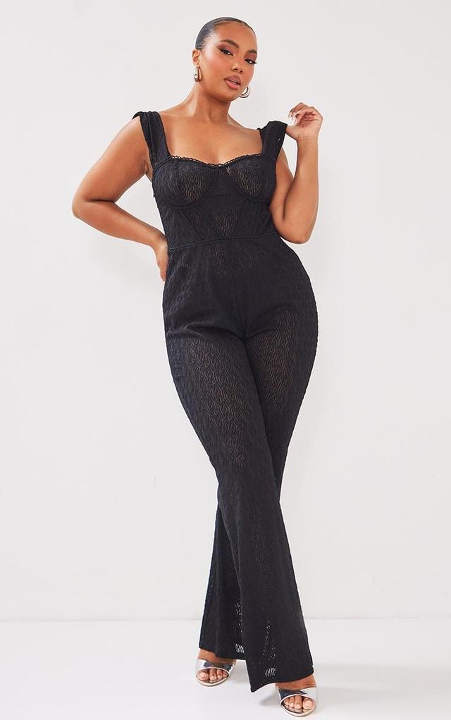 Plus Black Textured Corset Jumpsuit Product Image