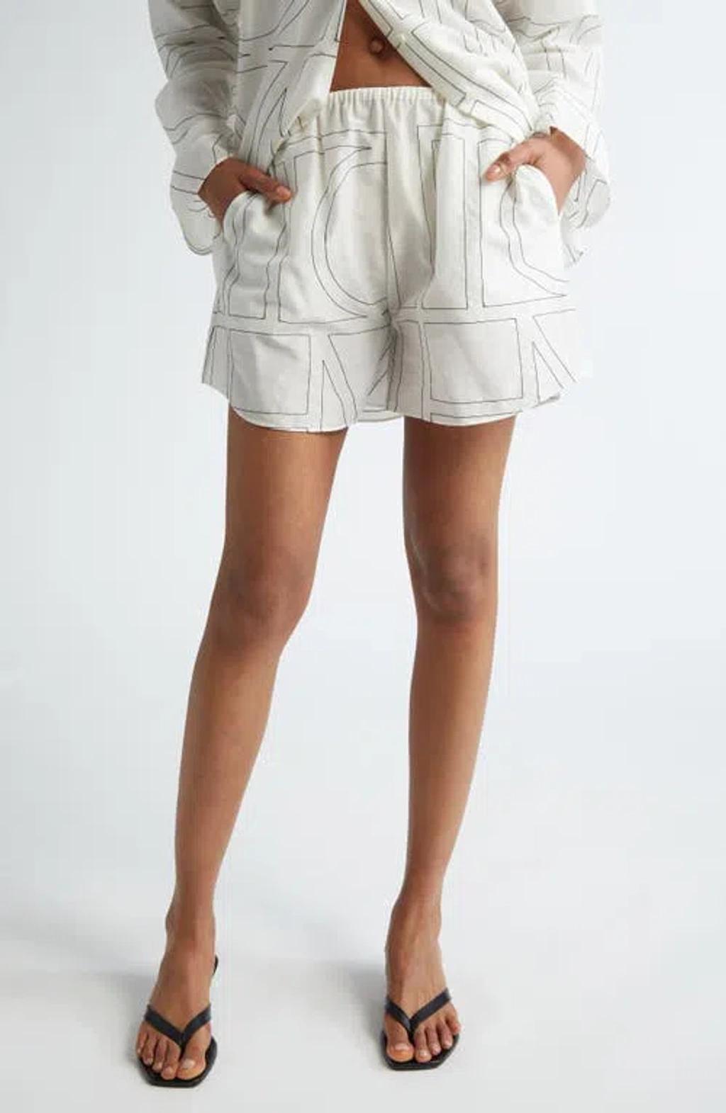 TOTÊME Monogram-embroidered Pyjama Shorts In White Product Image