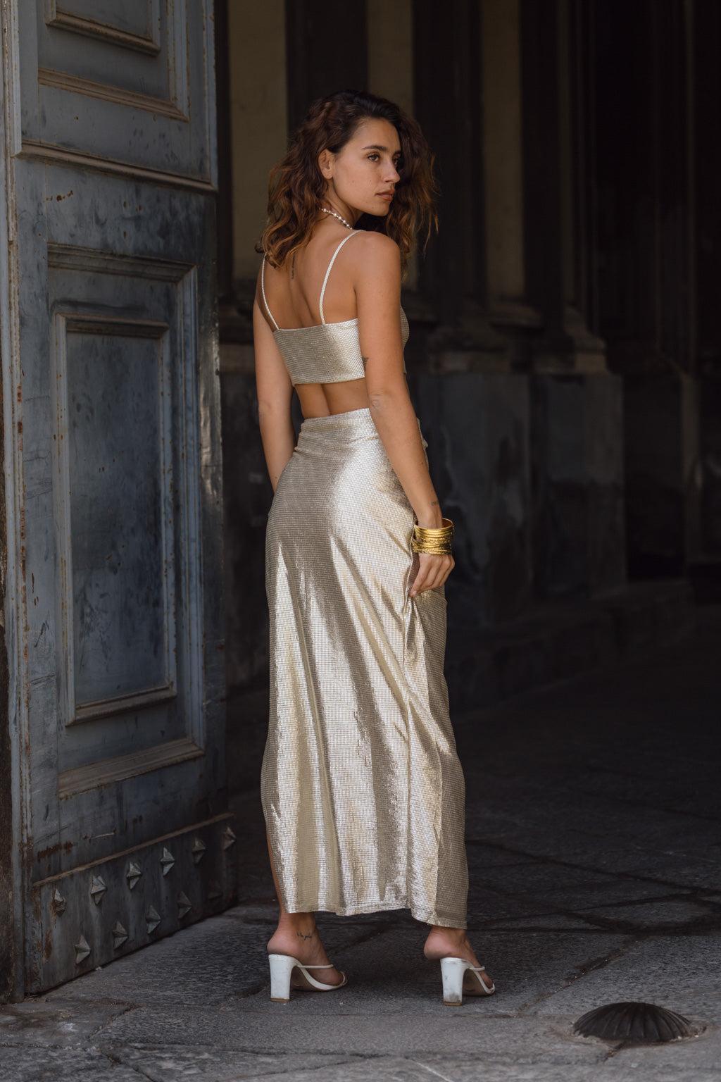 Toulouse Metallic Gold Maxi Skirt Product Image