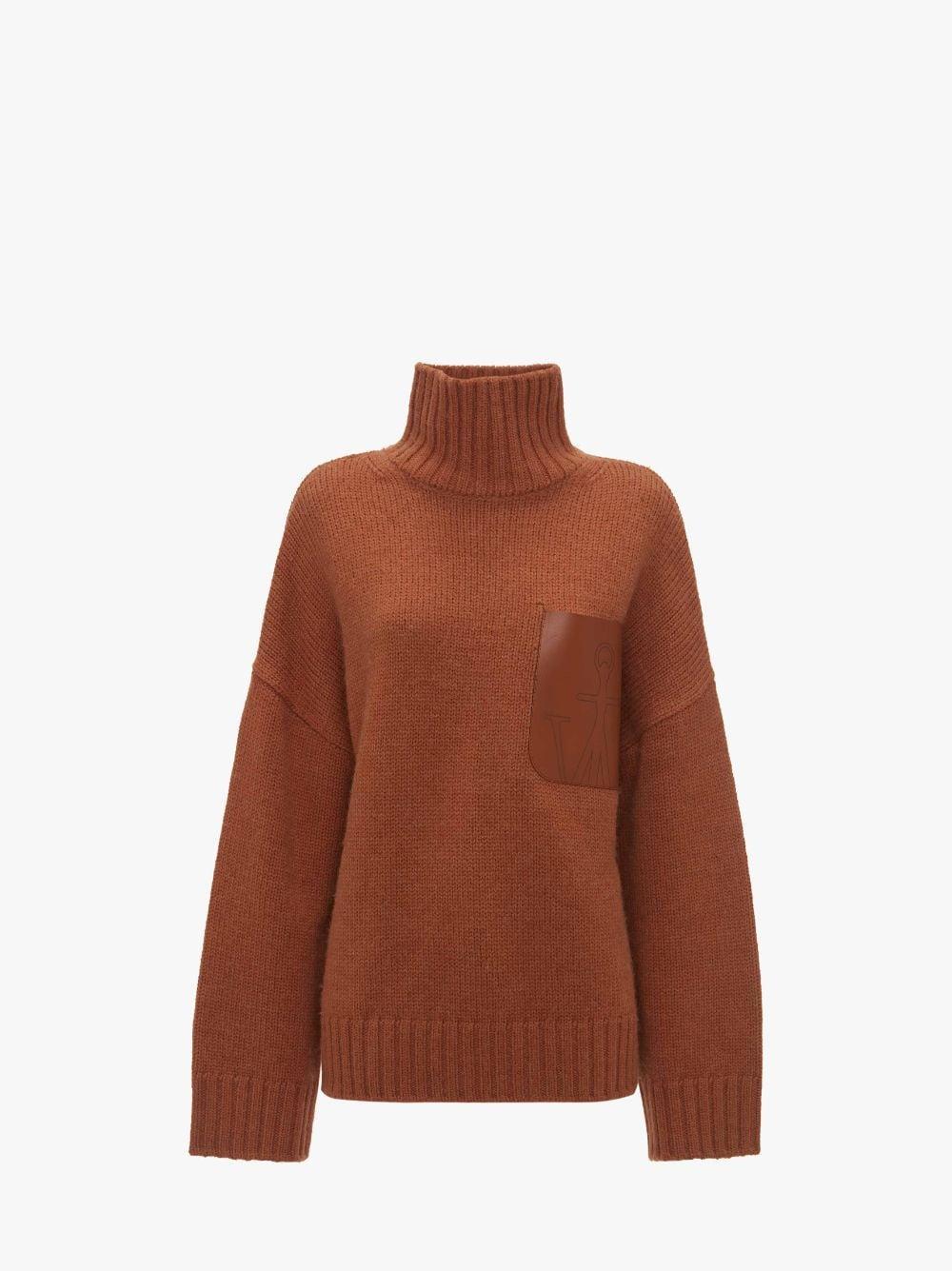 PATCH POCKET TURTLENECK SWEATER in brown | JW Anderson US  Product Image