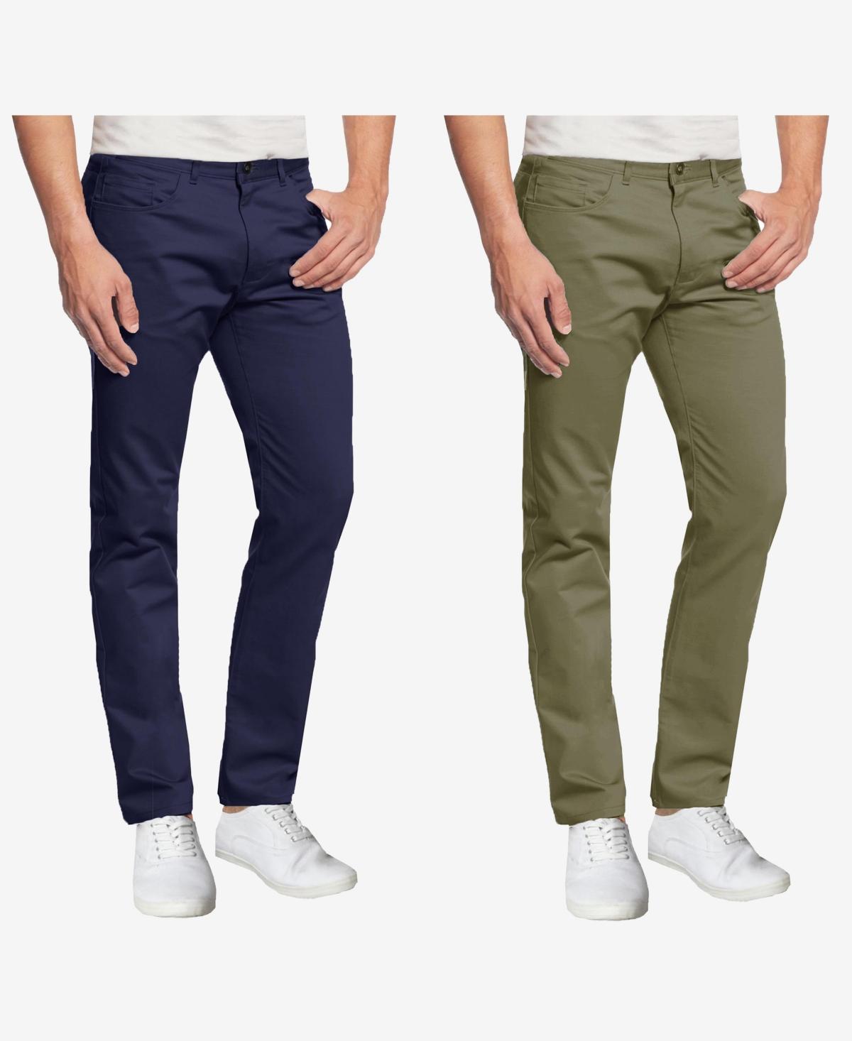 Galaxy By Harvic Mens 5-Pocket Ultra-Stretch Skinny Fit Chino Pants, Pack of 2 - Olive Product Image