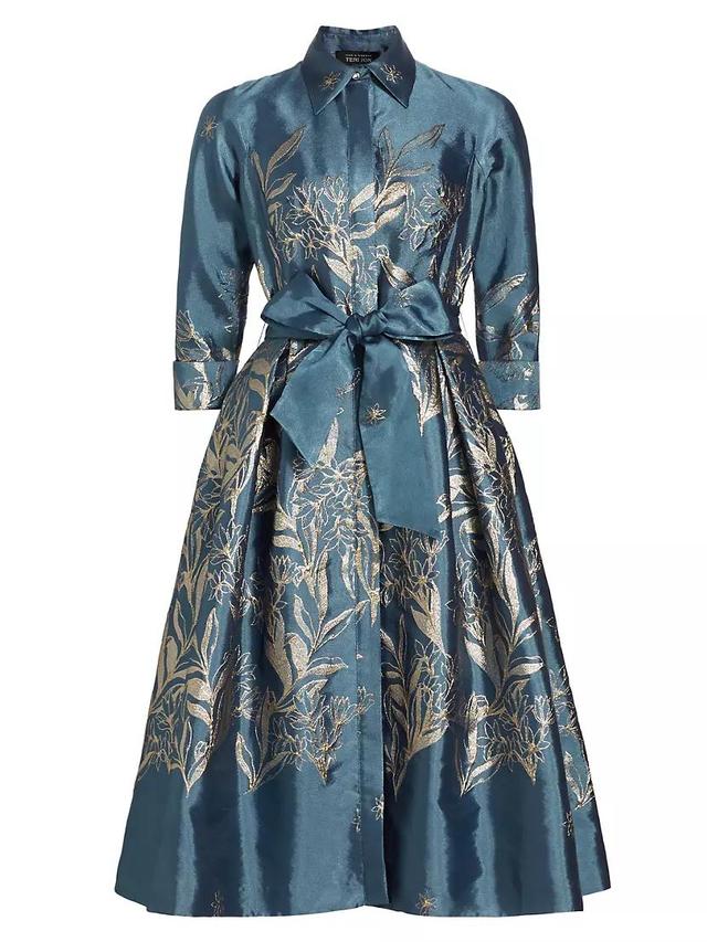 Metallic Embroidered Jacquard Belted Midi-Shirtdress Product Image