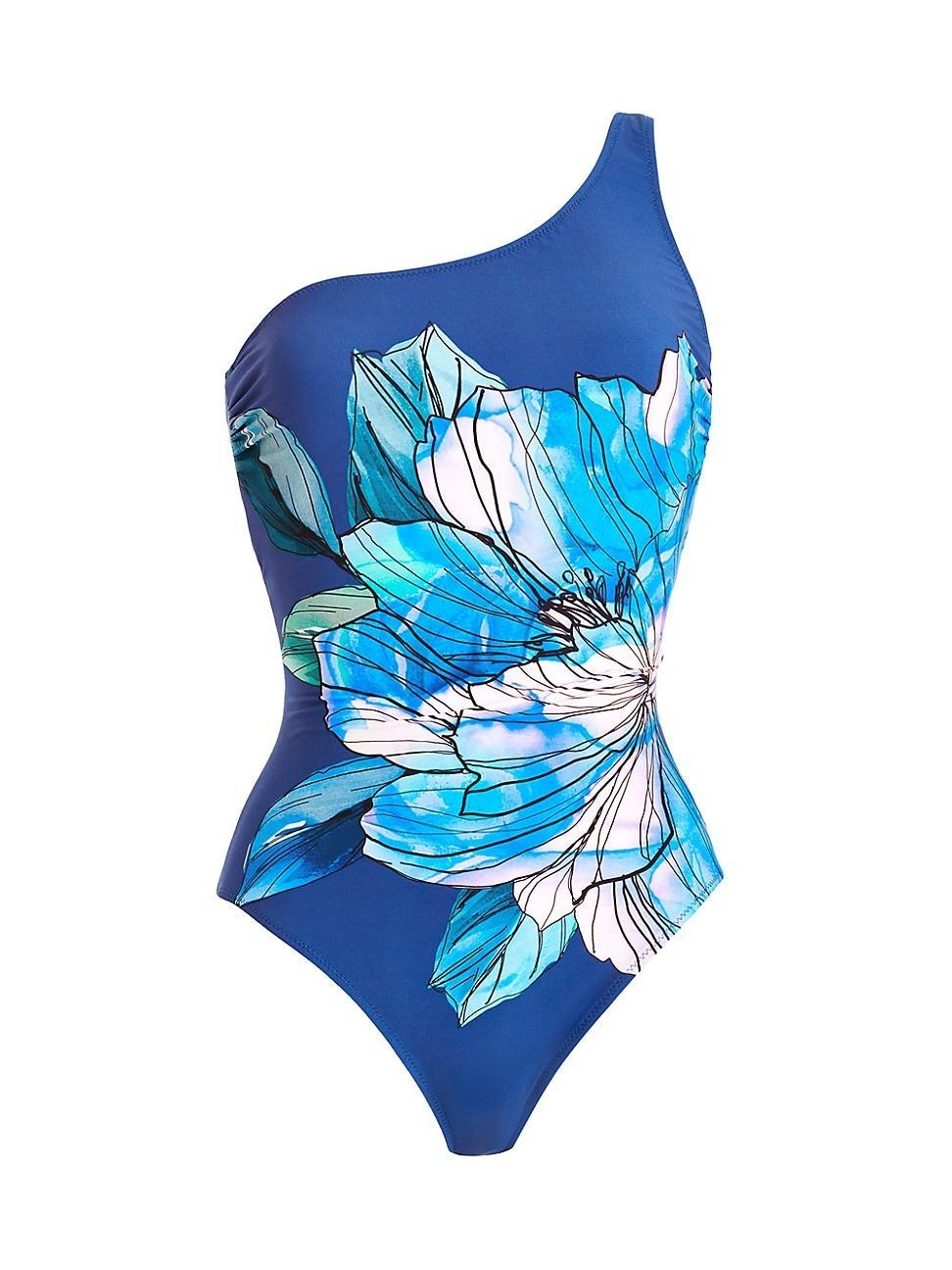 Womens Wild Flower One-Shoulder One-Piece Swimsuit Product Image