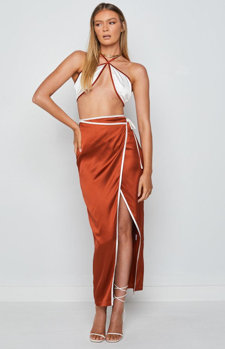 Lou Wrap Maxi Skirt Brown Product Image