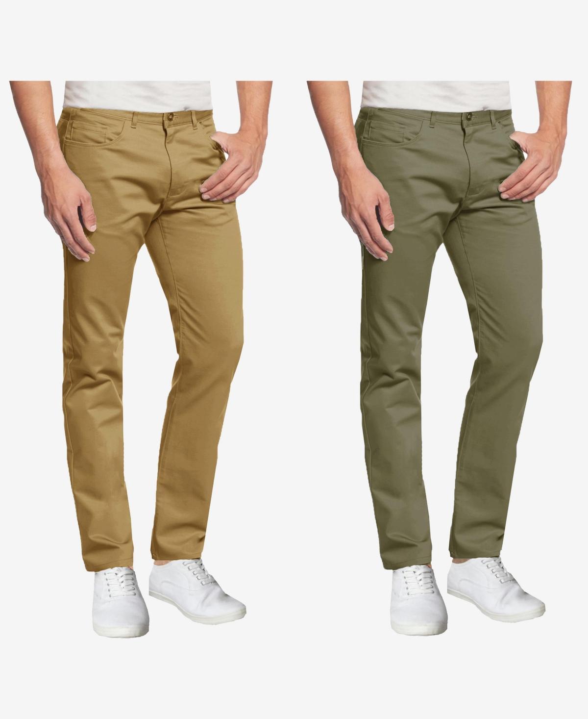 Galaxy By Harvic Mens 5-Pocket Ultra-Stretch Skinny Fit Chino Pants, Pack of 2 - Olive Product Image