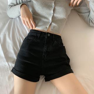 High-Waist Denim Shorts Product Image