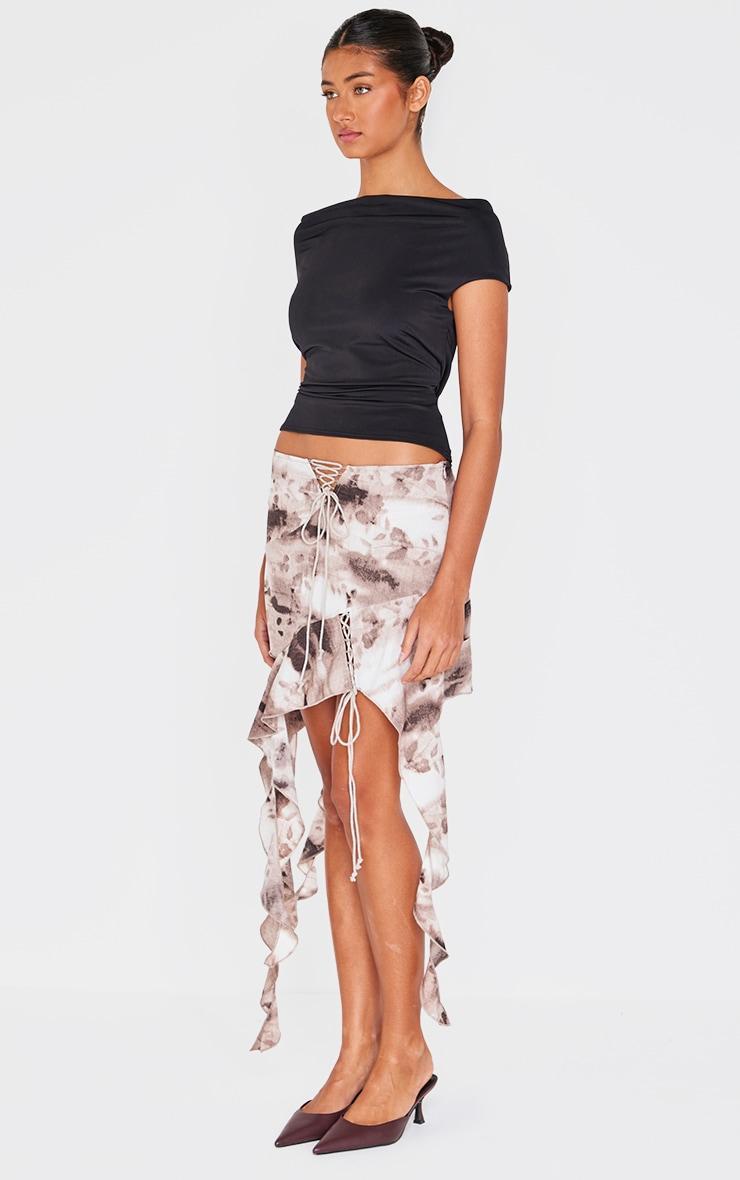 Brown Abstract Print Handkerchief Hem Skirt Product Image