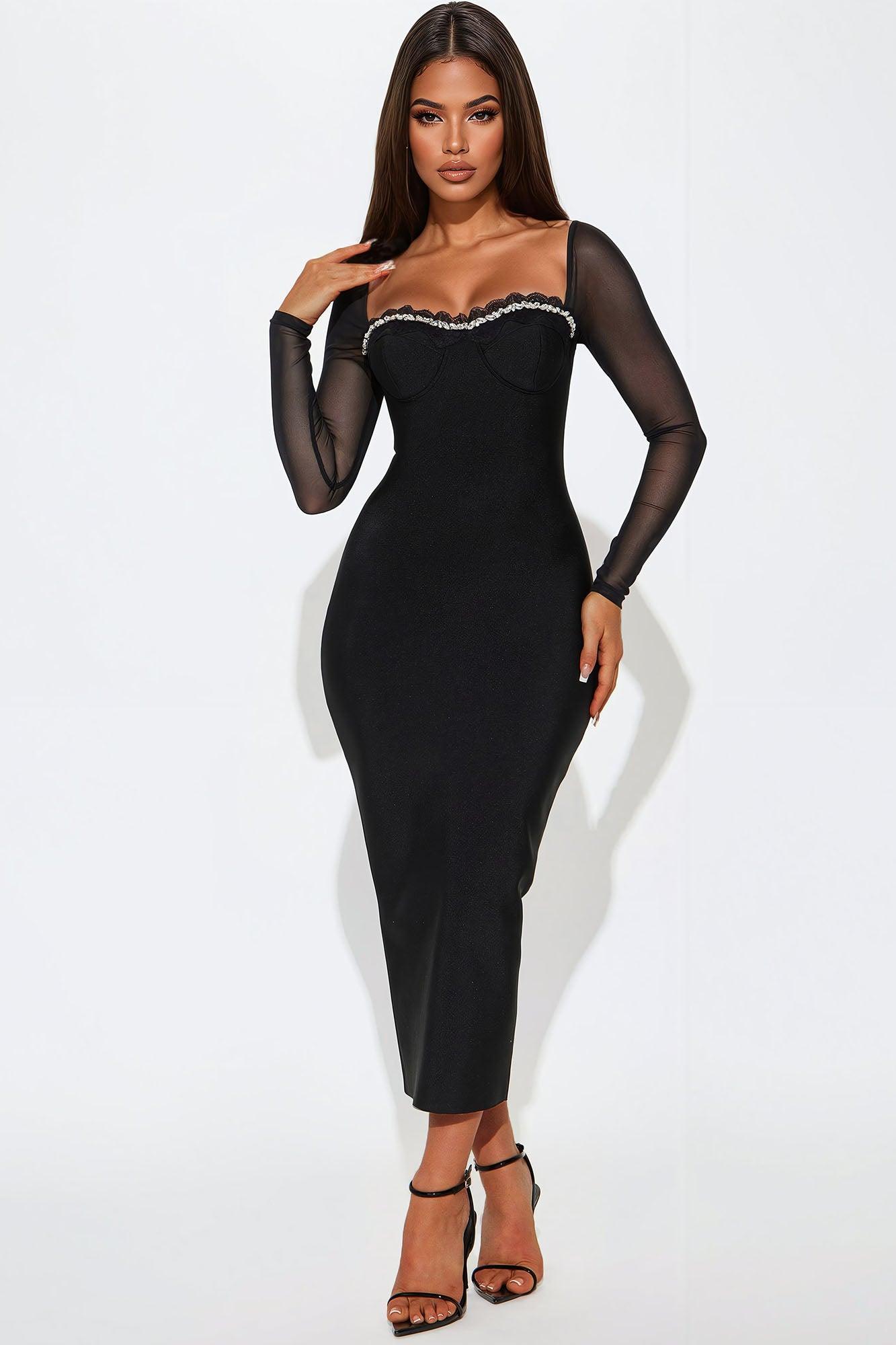 Raeya Rhinestone Bandage Midi Dress - Black product image