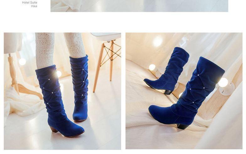 Low Heel Rhinestone Tall Boots Product Image