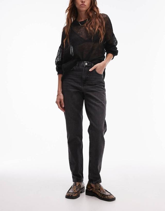 Topshop Original high rise Mom jeans in washed black  Product Image