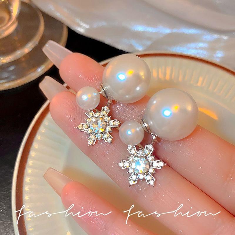 Rhinestone Snowflake Faux Pearl Ear Jacket Product Image