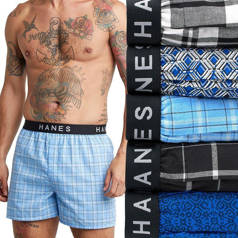 Mens Hanes Ultimate 5-pack Plaid Woven Boxers Blue Product Image