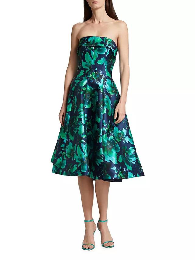 Strapless Floral Satin Midi-Dress Product Image