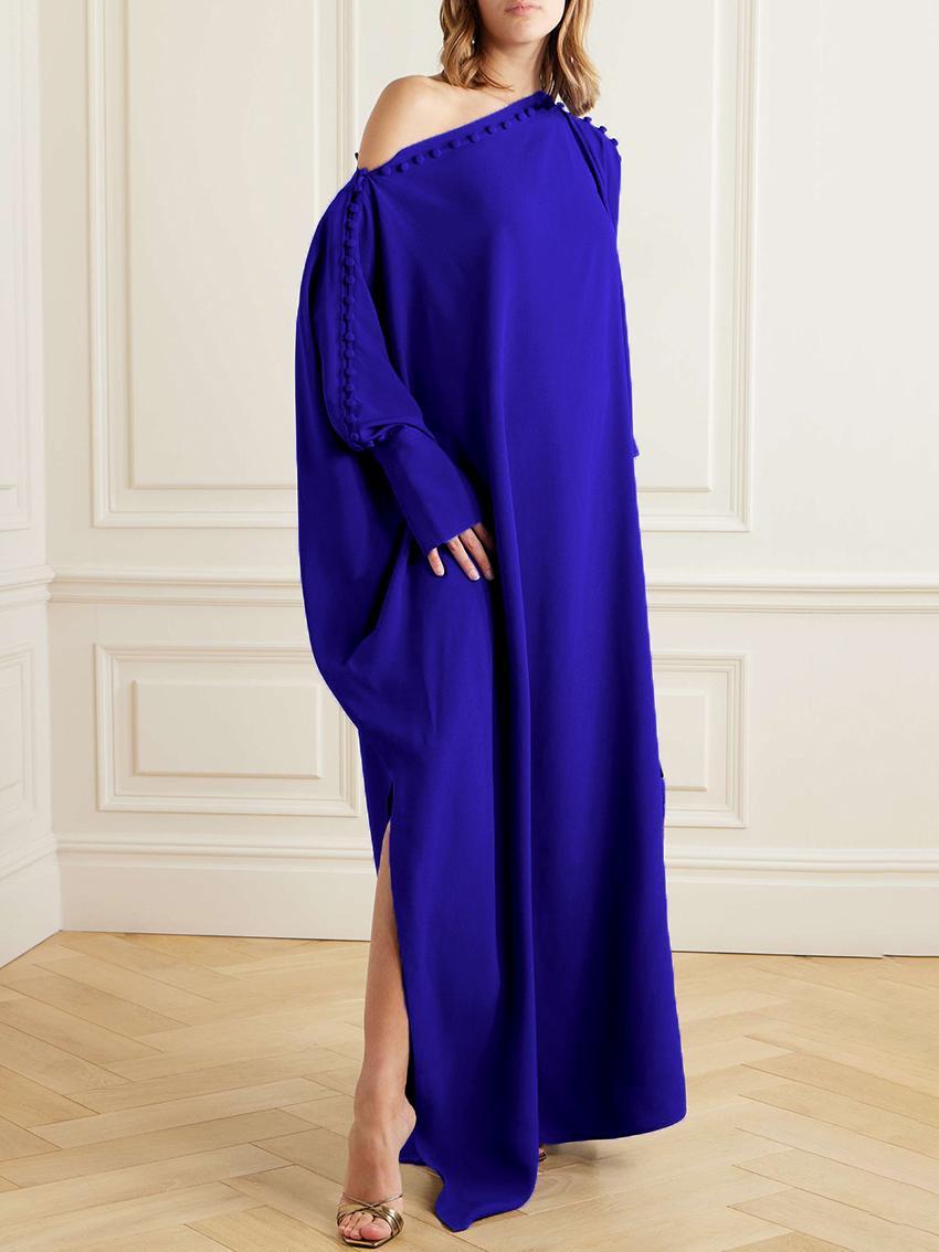 Long Sleeves Solid Color Split-Side One-Shoulder Evening Dresses Maxi Dresses Product Image