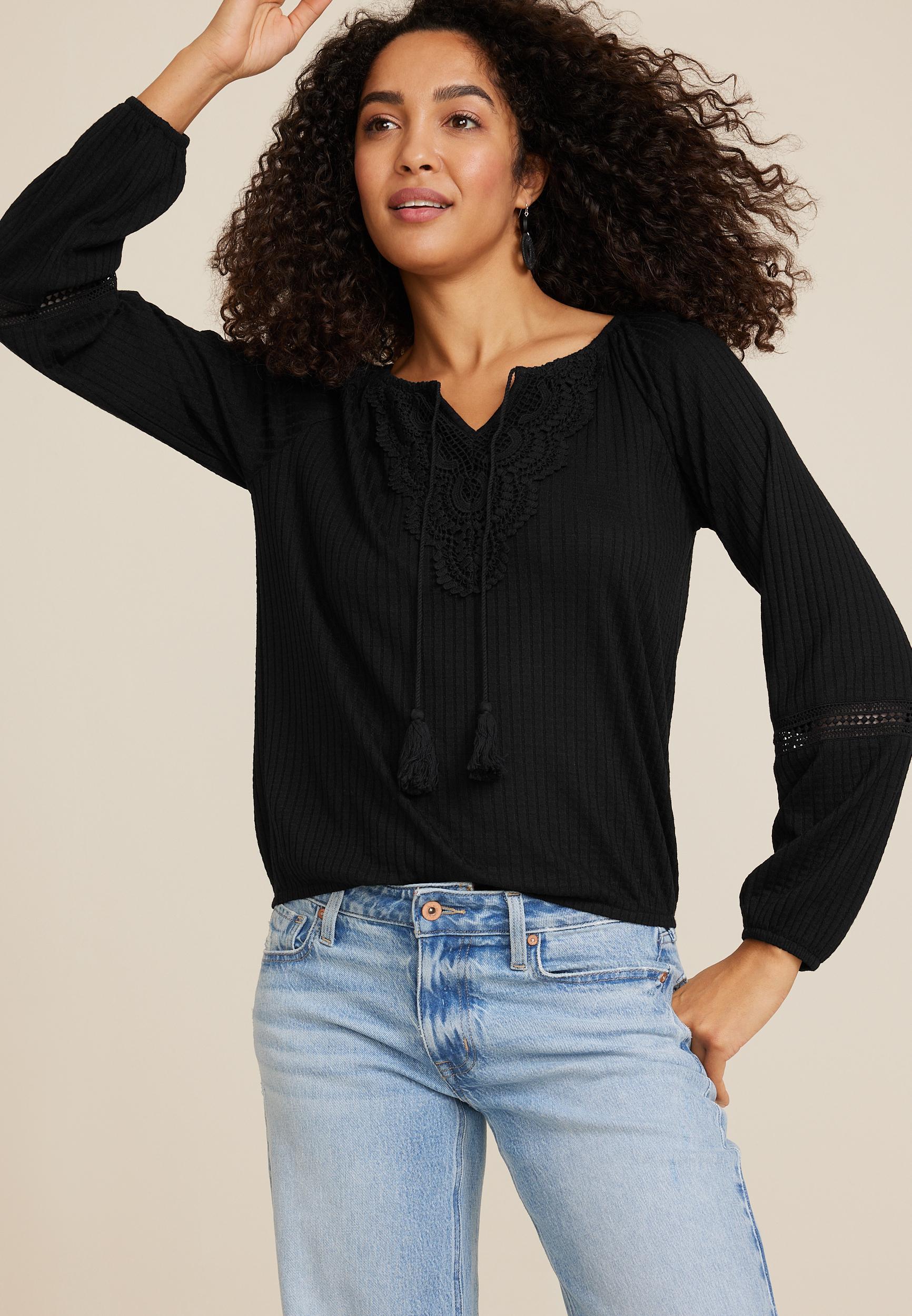 Crochet Yoke Trim Knit Blouse product image