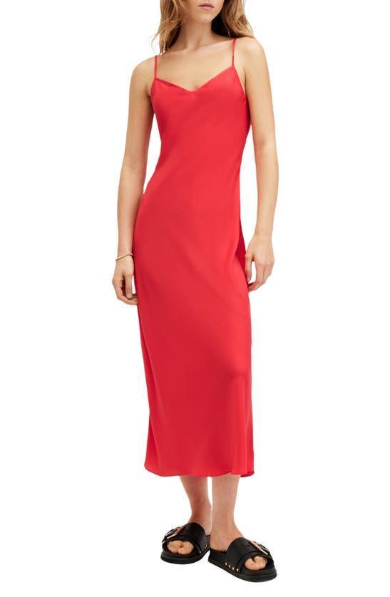 Bryony V-neck Midi Slip Dress In Red Product Image