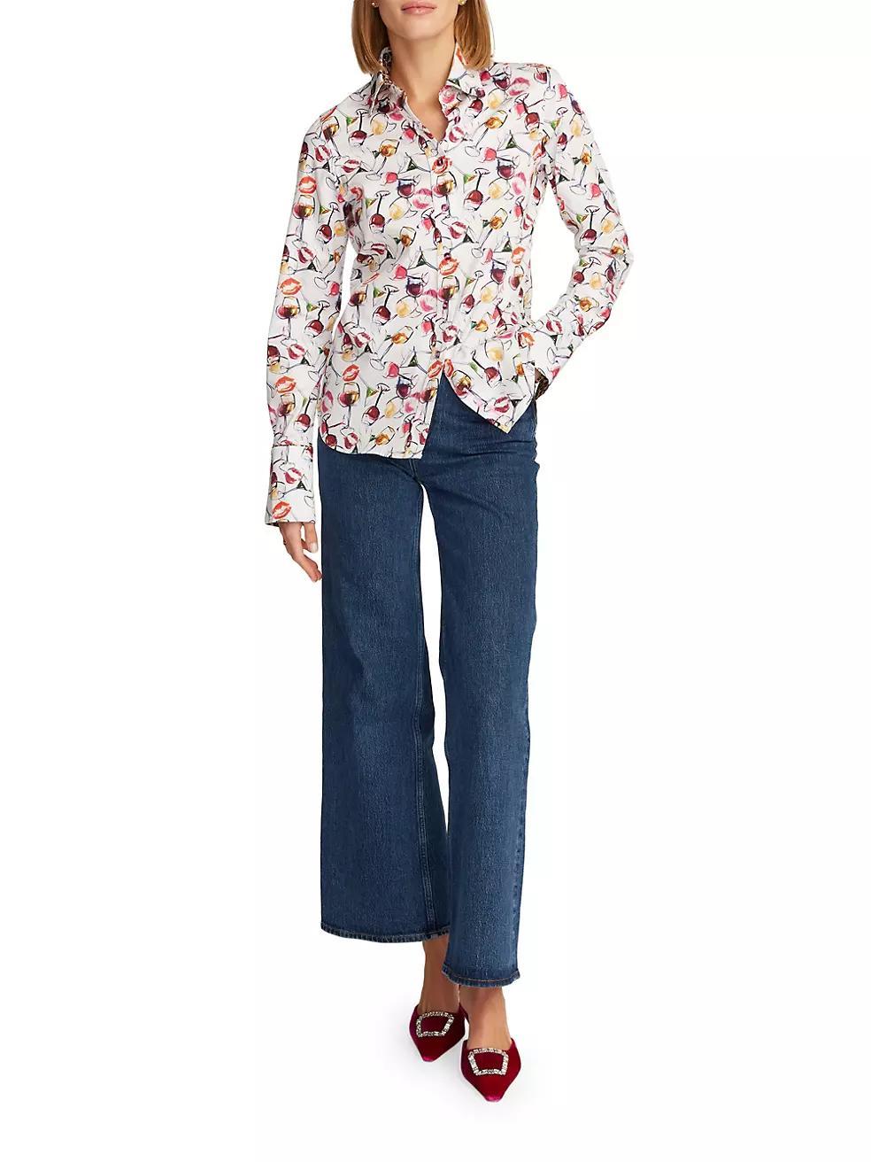 Priscilla Printed Stretch Cotton Long-Sleeve Shirt Product Image