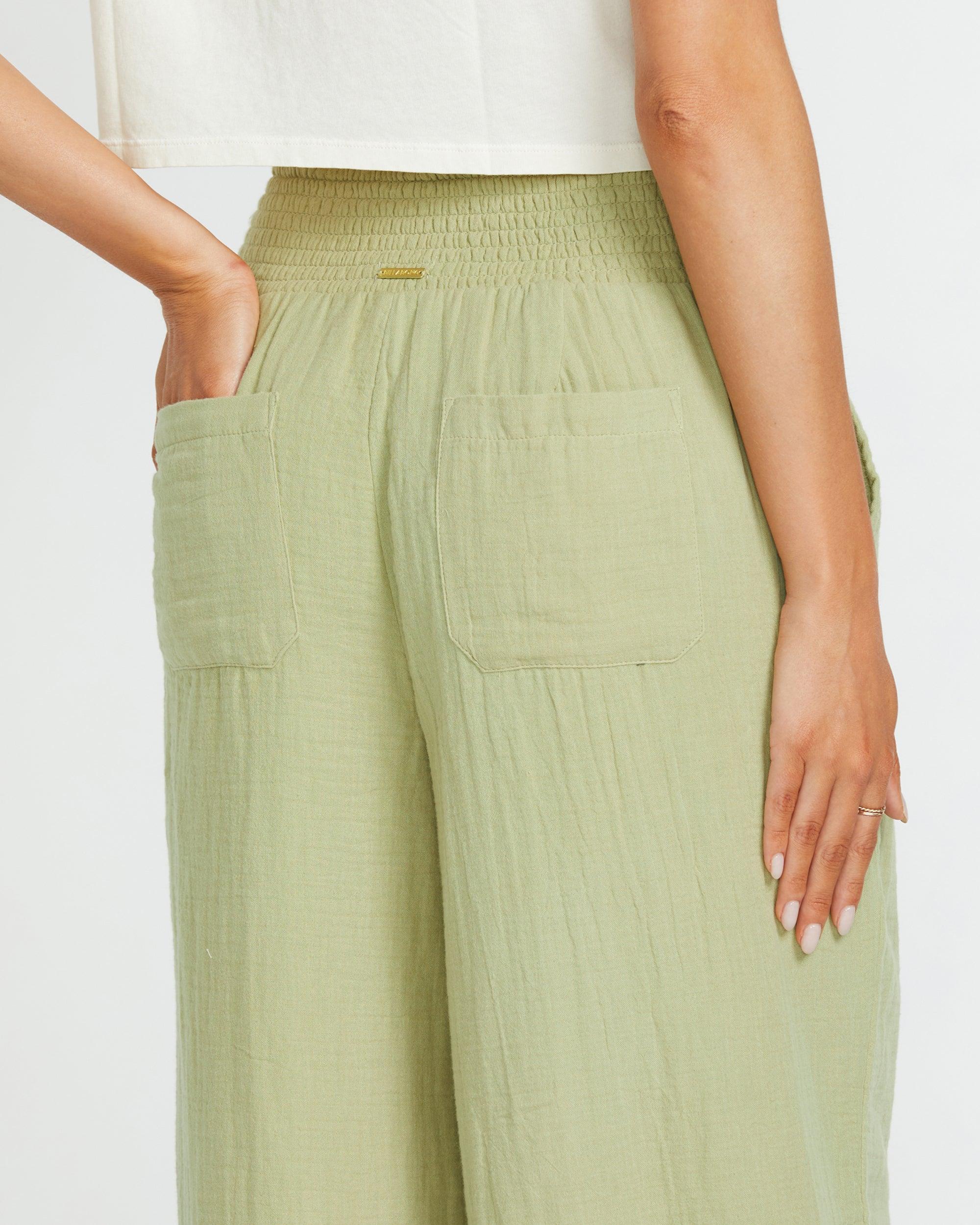 New Waves Gauze Elastic Waist Pants - Avocado Female Product Image