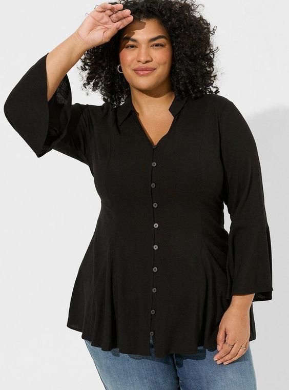 Fit And Flare Rayon Slub Button-Front Top Product Image