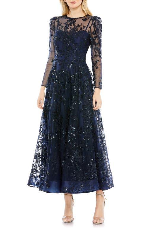 Womens Embroidered Illusion High-Neck A-Line Gown Product Image