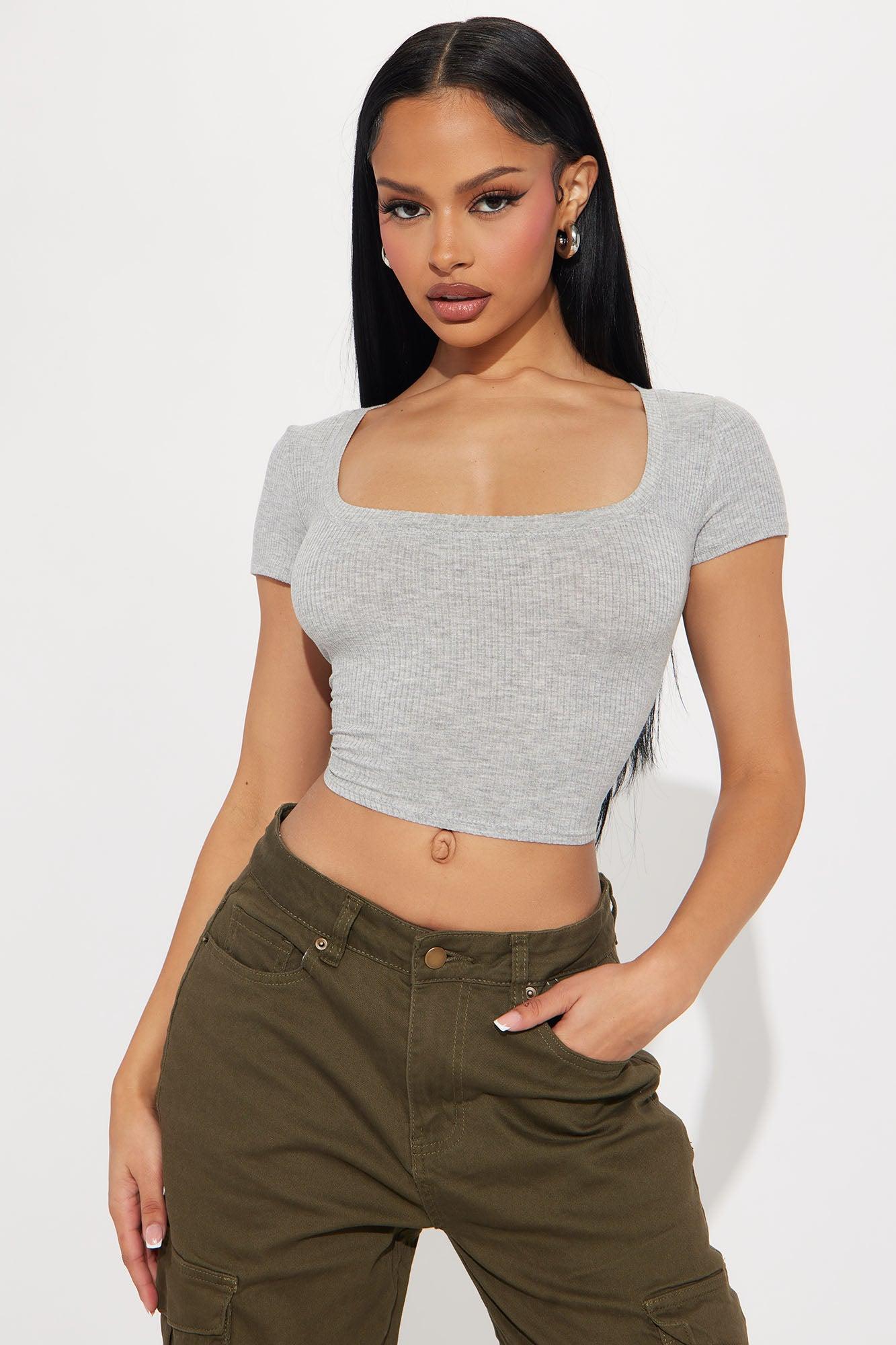 Stacy Square Neck Crop Top - Heathered Grey product image