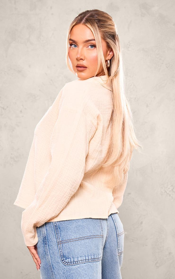 Taupe Cheesecloth Oversized Pocket Detail Long Sleeve Shirt Product Image