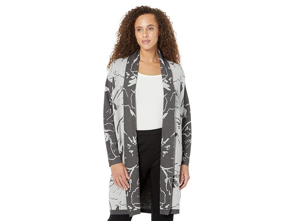 Liverpool Los Angeles Long Open Front Cardigan w/ Patch Pockets (Sketchy Floral Jacquard) Women's Clothing Product Image