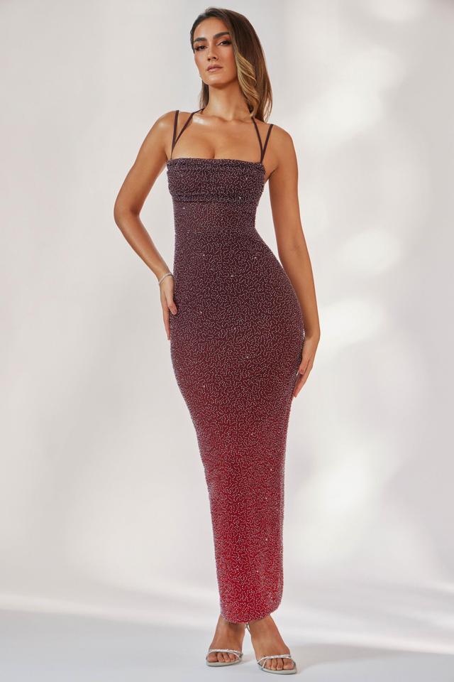 Embellished Maxi Dress in Red/Brown Ombré Product Image