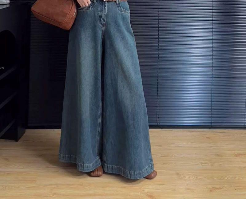 High Waist Washed Wide Leg Jeans Product Image