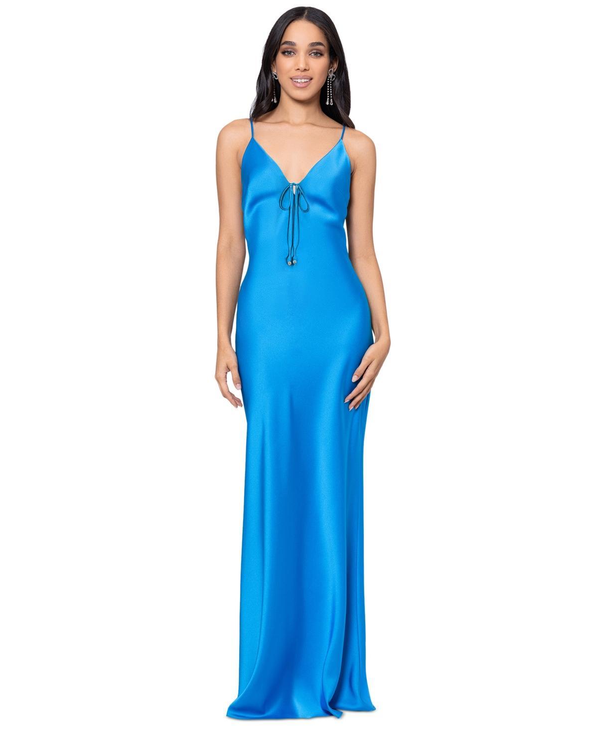 Betsy & Adam Womens Tie-Front V-Neck Gown Product Image