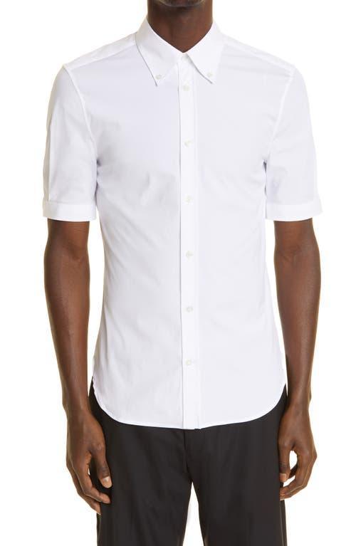 Alexander McQueen Short Sleeve Cotton Stretch Poplin Button-Down Shirt Product Image