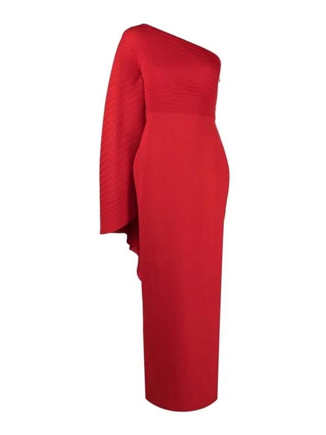 SOLACE LONDON Lillia One-shoulder Draped Plissé-chiffon And Stretch-crepe Gown In Red Product Image