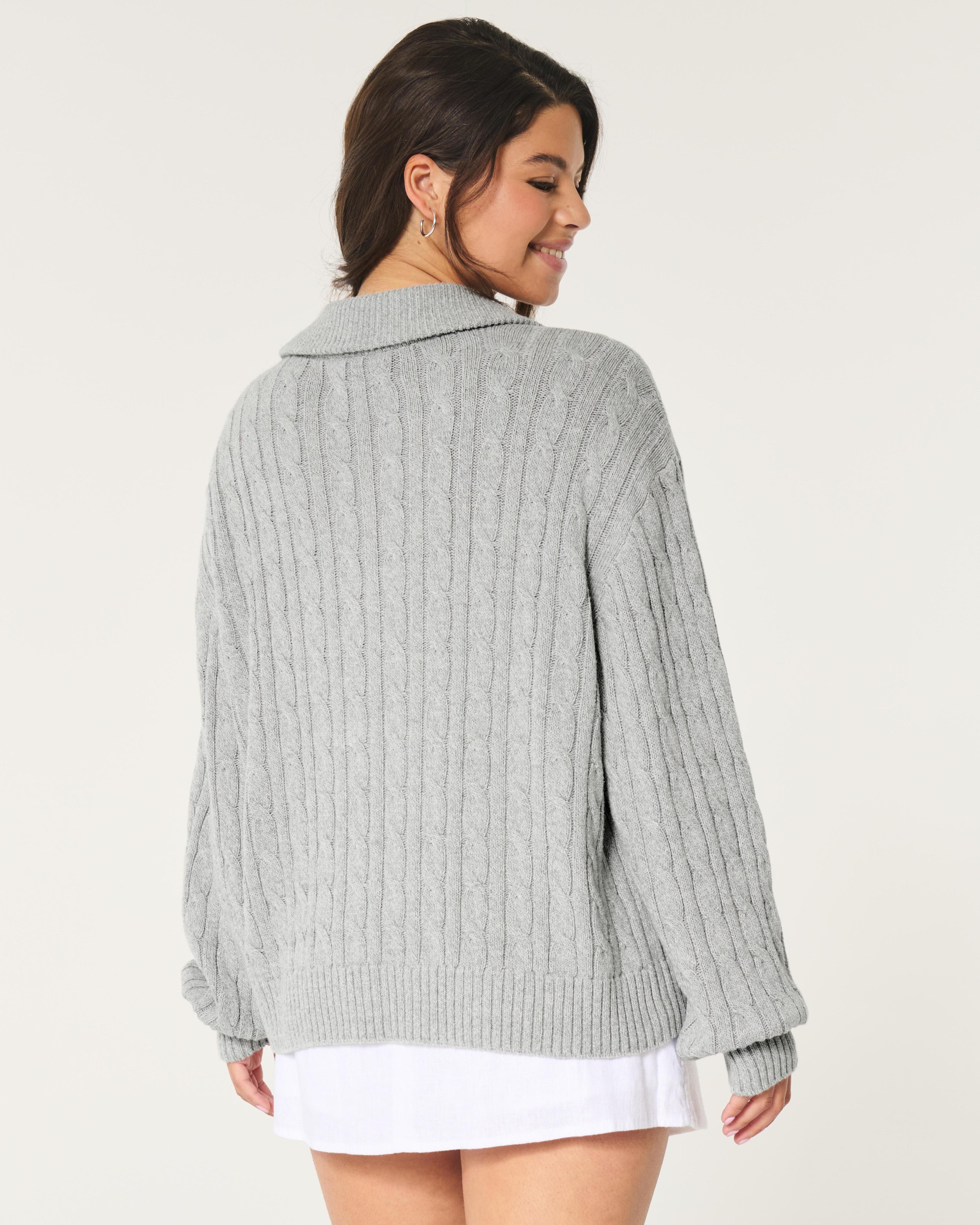 Oversized Cable-Knit Half-Zip Sweater Product Image