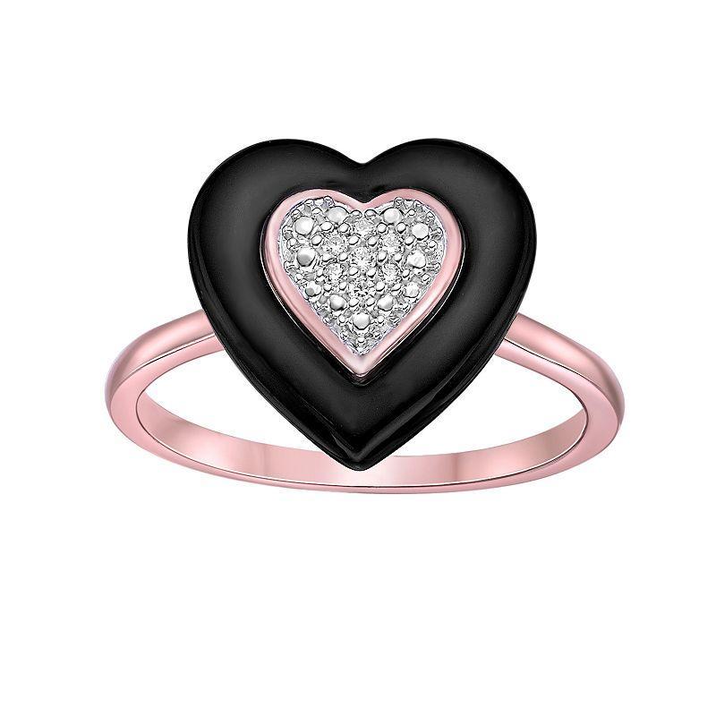 Gemminded 2 Micron 18k Rose Gold Plated Sterling Silver Diamond Accent Black Ceramic Heart Ring, Womens Pink Tone Product Image