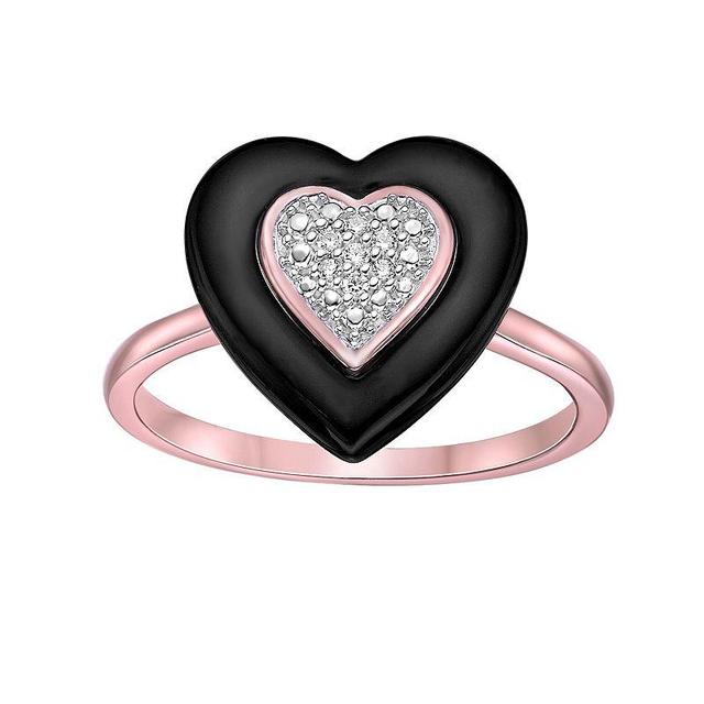 Gemminded 2 Micron 18k Rose Gold Plated Sterling Silver Diamond Accent Black Ceramic Heart Ring, Womens Pink Tone Product Image